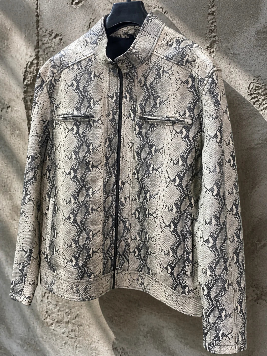 Python-Embossed Cowhide Leather Jacket