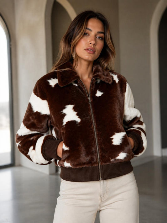 Hair On Hide Cowhide Leather Bomber Jacket