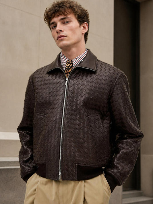 Handwoven Leather Bomber Jacket