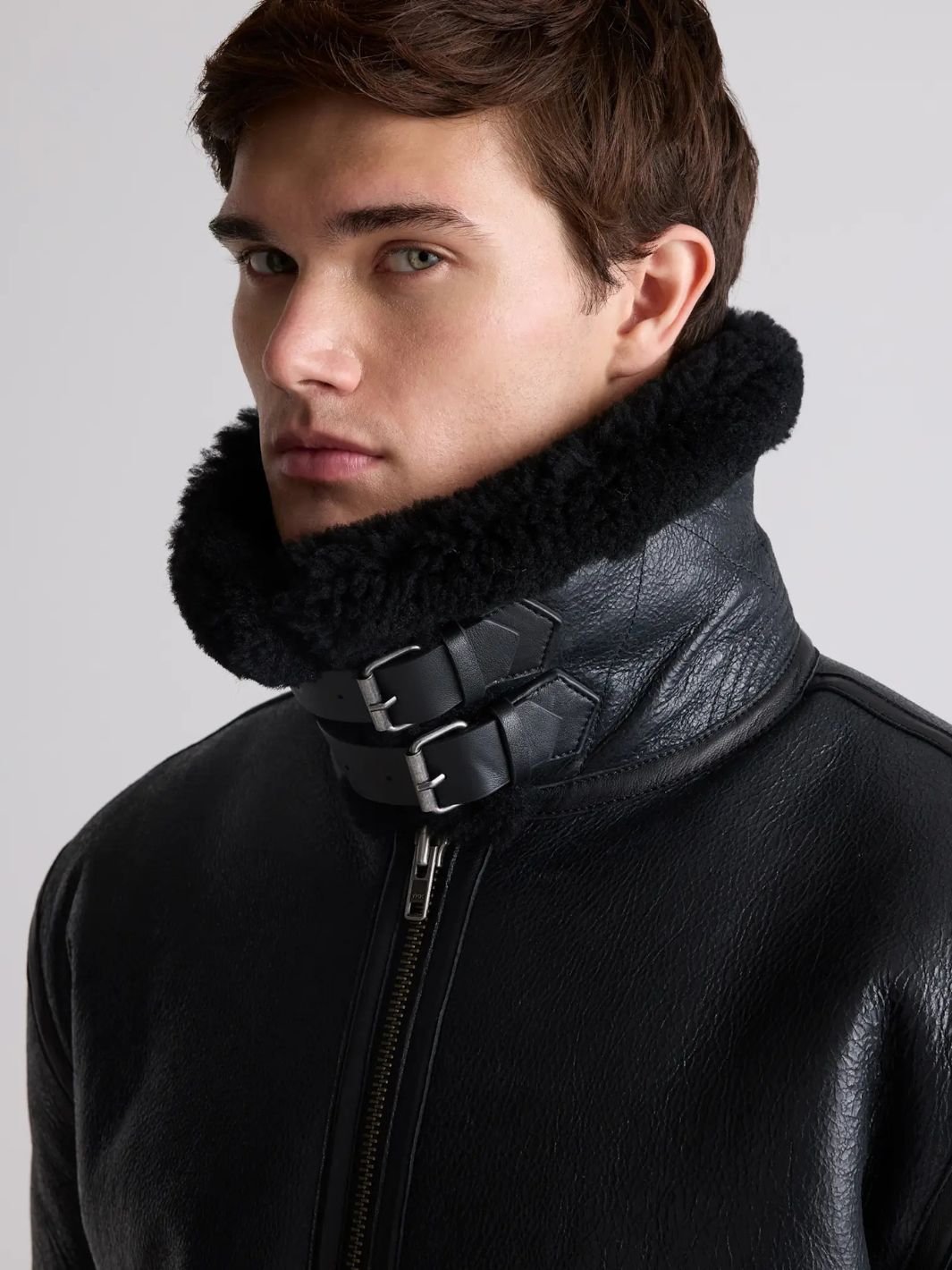 Black Shearling Bomber Jacket