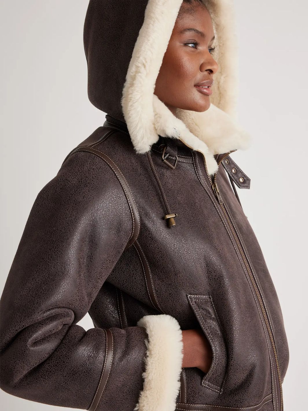 Shearling Bomber Jacket with Removeable Hood