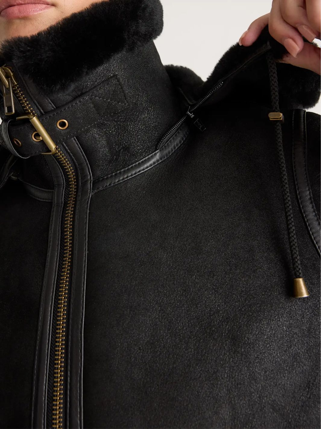 Shearling Bomber Jacket with Removeable Hood
