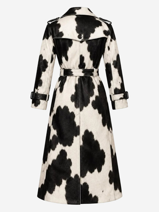Hair-On Calfskin Leather Trench Coat
