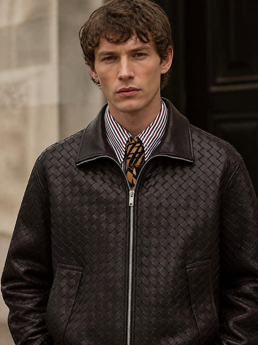 Handwoven Leather Bomber Jacket