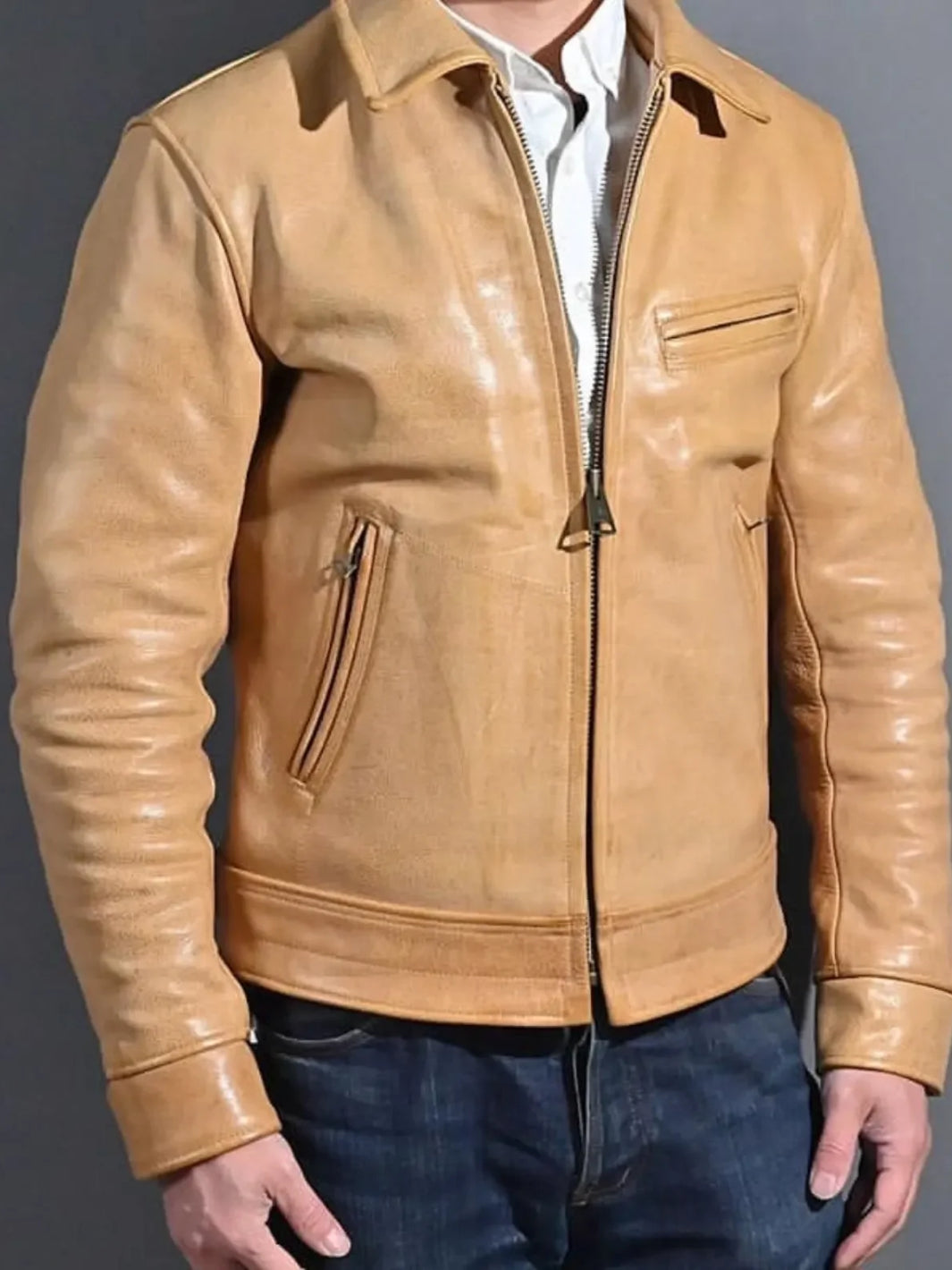 Vintage Tan Patina Single Rider Leather Jacket
