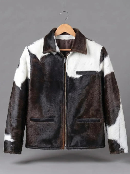 Hair On Natural Cowhide Leather Jacket