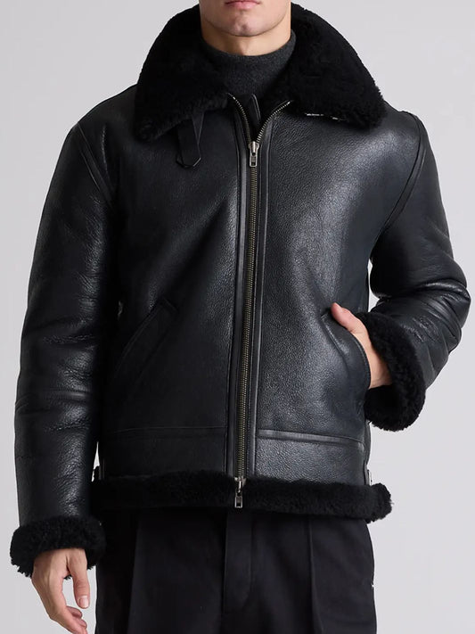 Black Shearling Bomber Jacket