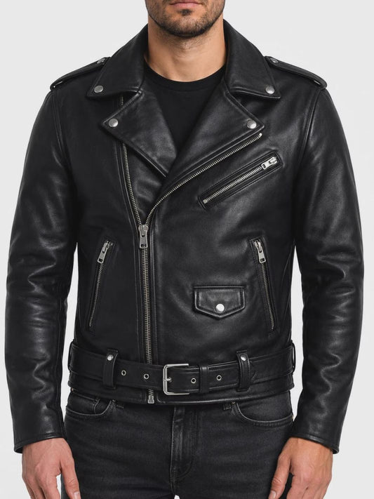 Asymmetrical Biker Jacket With Belt