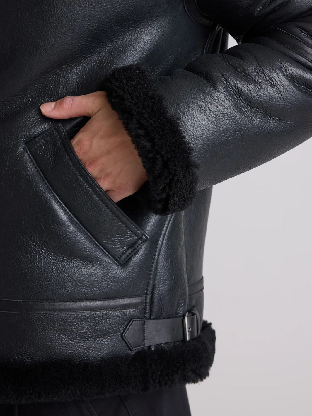 Black Shearling Bomber Jacket