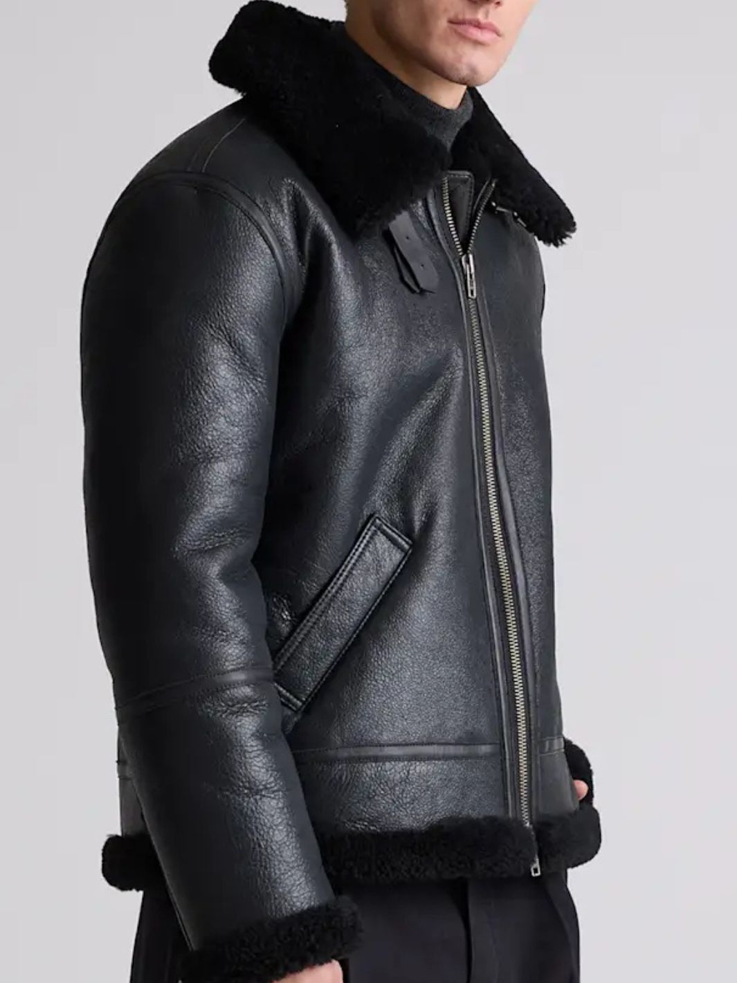 Black Shearling Bomber Jacket