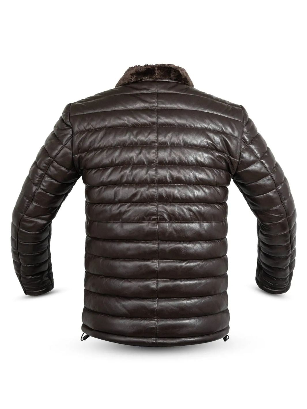 Leather Puffer Jacket with Fur Collar