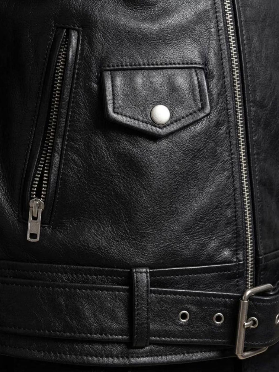 Asymmetrical Biker Jacket With Belt
