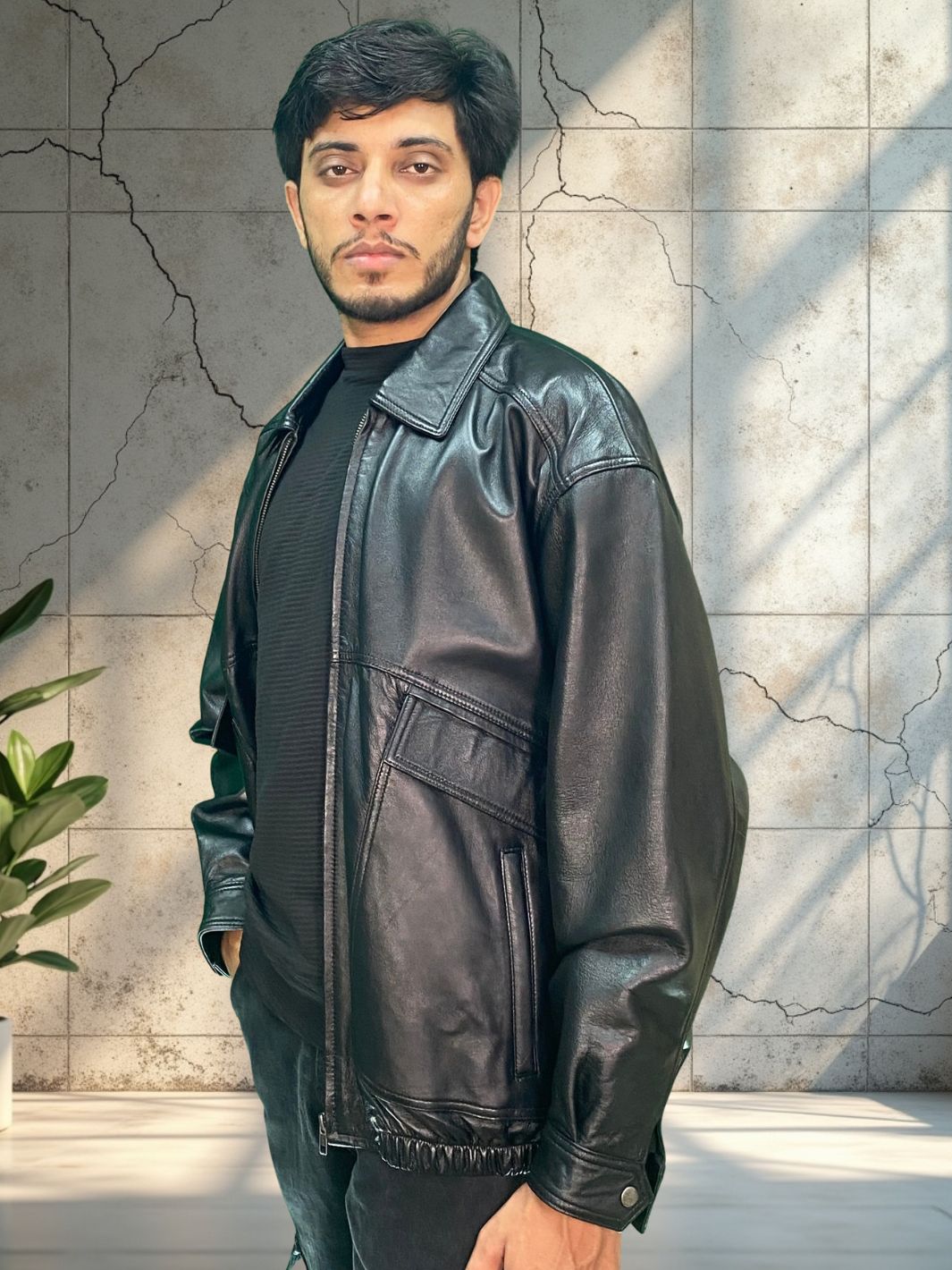 Oversized Retro Leather Jacket