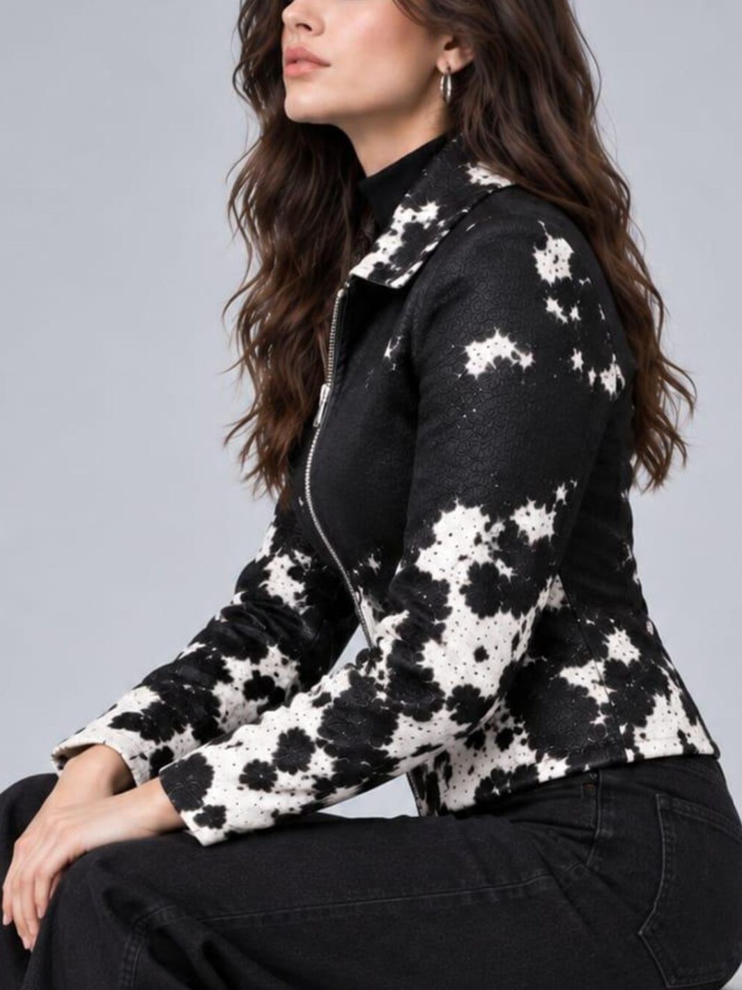 Cow Print Biker Jacket