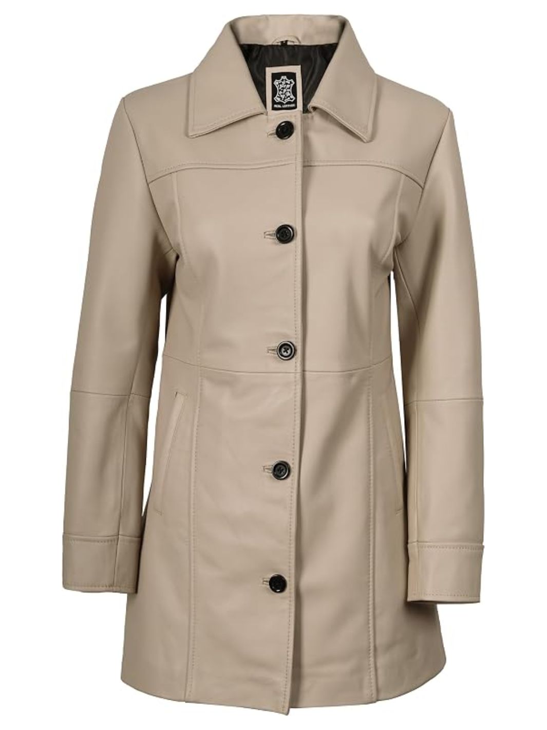 Marsha Women Shirt Collar Leather Car Coat