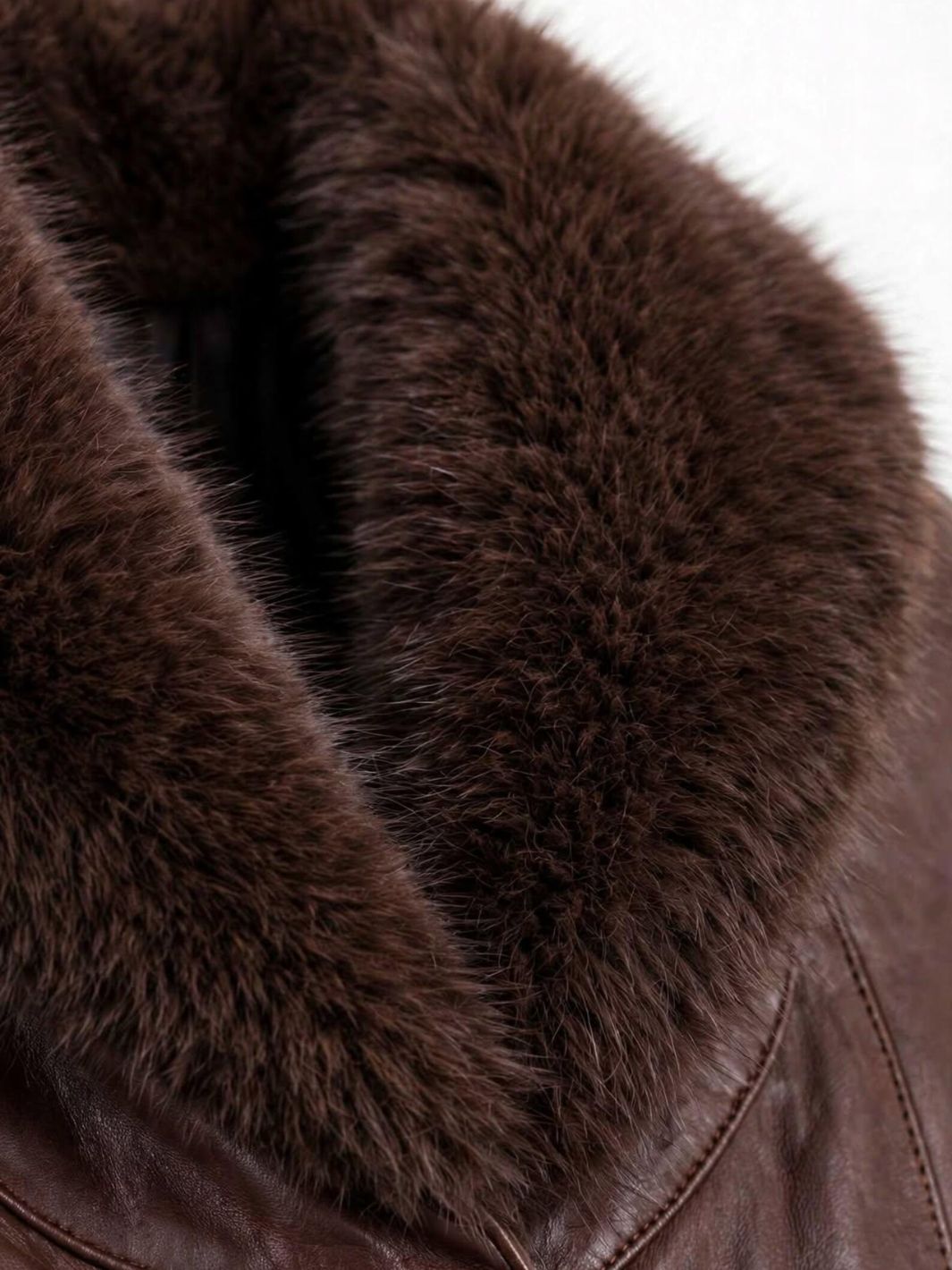Leather Long Coat With Shearling Fur Collar and cuffs