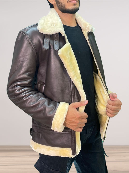 Men's Brown Shearling Leather Jacket